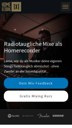 Vorschau der mobilen Webseite homerecording1x1.de, Homerecording 1x1 - Christian Benner