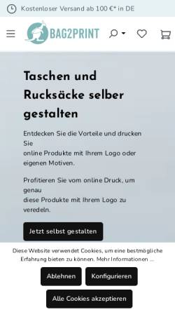 Vorschau der mobilen Webseite www.bag2print.de, Bag 2 Print - Aggrosoft GmbH
