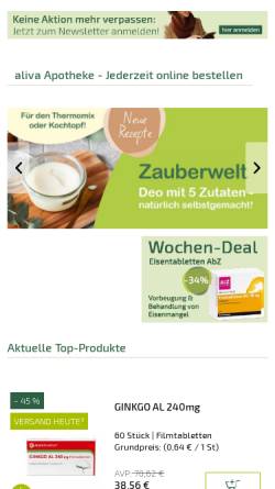 Vorschau der mobilen Webseite www.aliva.de, Aliva-Apotheke