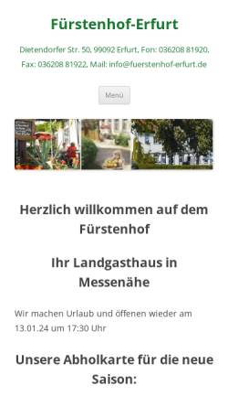 Vorschau der mobilen Webseite fuerstenhof-erfurt.de, Fuerstenhof Landgasthof & Hotel