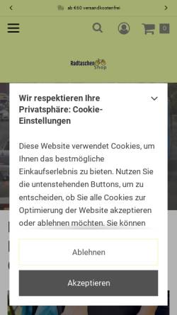 Vorschau der mobilen Webseite radtaschenshop.de, Radtaschen Shop
