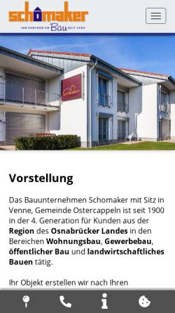Vorschau der mobilen Webseite www.schomaker-bau.de, Fritz Schomaker Bauunternehmen und Baustoffhandel GmbH