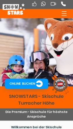 Vorschau der mobilen Webseite www.snowstars.at, Snowstars Skischule Turracher Höhe