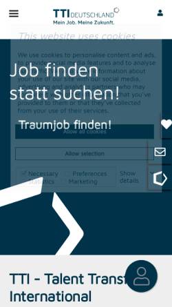 Vorschau der mobilen Webseite www.tti-personal.de, TTI Personaldienstleistung Deutschland
