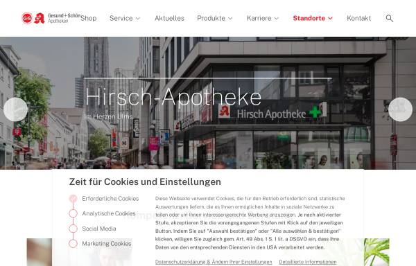 Vorschau von www.hirsch-apotheke-ulm.de, Hirsch-Apotheke, G+S Apotheken OHG