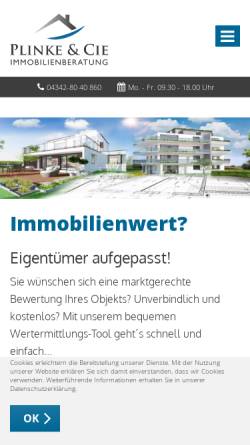 Vorschau der mobilen Webseite www.plinke-immobilien.de, Plinke & CIE Immobilienberatung