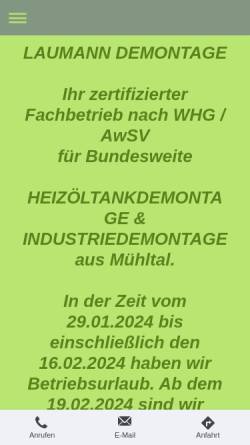 Vorschau der mobilen Webseite www.industriedemontage-rueckbau.de, Laumann Demontage Fachbereich nach WHG