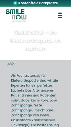 Vorschau der mobilen Webseite www.smilenow.de, SmileNow Kieferorthopädie