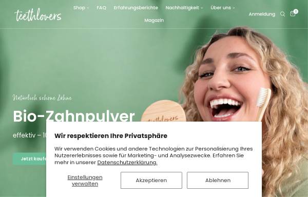 Vorschau von teethlovers.de, Purpose Products GmbH