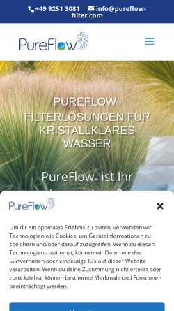Vorschau der mobilen Webseite pureflow-filter.com, PureFlow® Filtersysteme GmbH