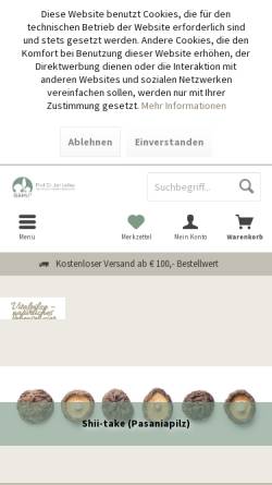Vorschau der mobilen Webseite pilze-by-gamu.de, Onlineshop für Pilzpulver und Pilzextrakten