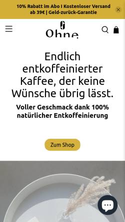 Vorschau der mobilen Webseite ohne.coffee, OHNE Products GmbH