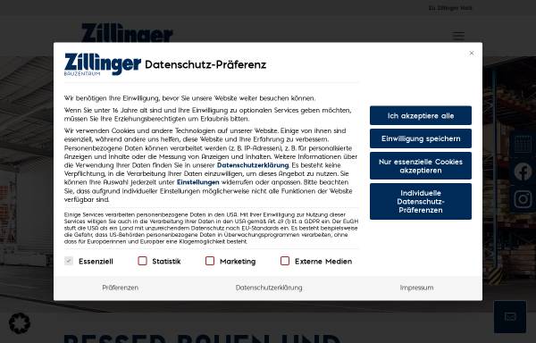 Vorschau von www.zillinger.de, Bauzentrum Otto Zillinger GmbH & Co. KG