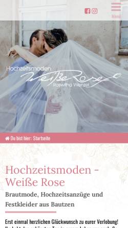 Vorschau der mobilen Webseite www.wenzels-hochzeitsmoden.de, Weiße Rose - Roswitha Wenzel