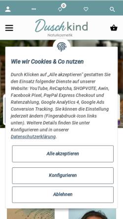 Vorschau der mobilen Webseite duschkind.de, Duschkind Naturkosmetik