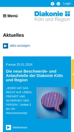 Vorschau der mobilen Webseite www.diakonie-koeln.de, Lindweiler Treff und Café Schatztruhe / Diakonie Köln und Region gGmbH