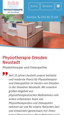 Vorschau der mobilen Webseite www.physiotherapie-nordbad.de, Physiotherapie am Nordbad