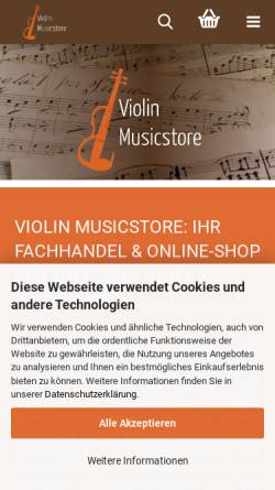 Vorschau der mobilen Webseite www.violin-musicstore.de, Violin Musicstore