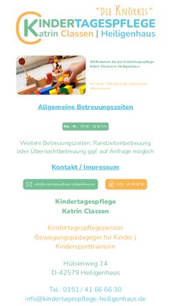 Vorschau der mobilen Webseite www.kindertagespflege-heiligenhaus.de, Kindertagespflege Katrin Classen