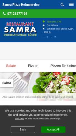 Vorschau der mobilen Webseite www.pizzasamra.de, Pizza Samra