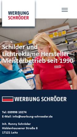 Vorschau der mobilen Webseite www.werbung-schroeder.de, Werbung Schröder