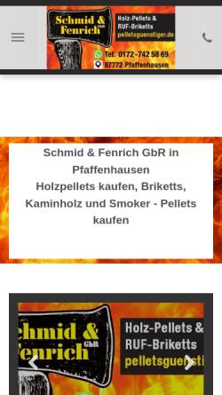 Vorschau der mobilen Webseite pelletsguenstiger.de, Pelletsguenstiger.de Schmid & Fenrich GbR Holzpellets und Briketts