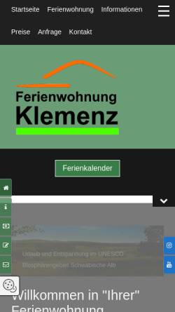 Vorschau der mobilen Webseite fewo.klemenz.de, Ferienwohnung Klemenz