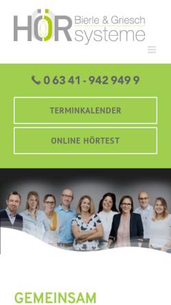 Vorschau der mobilen Webseite www.hoersysteme-landau.de, Hörsysteme Bierle & Griesch GmbH