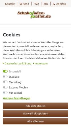 Vorschau der mobilen Webseite www.schokoladen-outlet.de, Schokoladen Outlet