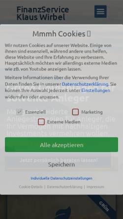 Vorschau der mobilen Webseite finanzservice-wirbel.de, FinanzService Klaus Wirbel