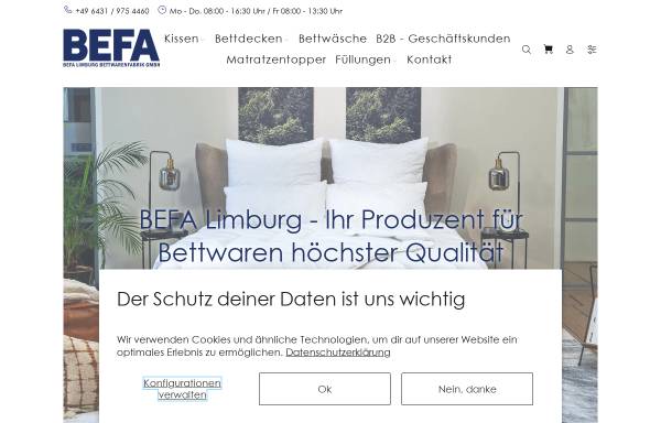 Vorschau von befa-limburg.de, BEFA Limburg Bettwarenfabrik GmbH