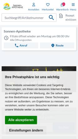 Vorschau der mobilen Webseite www.die-sonnenapotheke.de, Sonnen-Apotheke