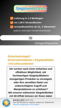 Vorschau der mobilen Webseite www.siegelwerk24.de, Siegelwerk24.de