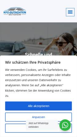 Vorschau der mobilen Webseite kfz-gutachten-bietigheim.de, KFZ-Gutachten Bietigheim