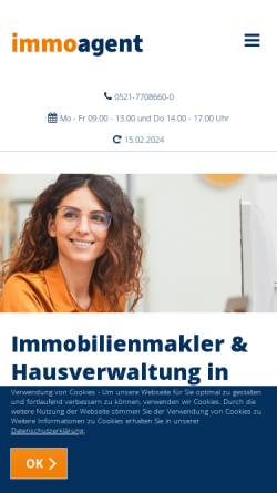 Vorschau der mobilen Webseite www.immoagent.info, Immobilienagent Bielefeld e.K.