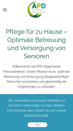 Vorschau der mobilen Webseite www.apd-haushaltshilfe.de, APD Allgemeiner Personaldienst