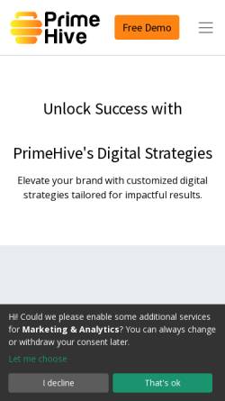 Vorschau der mobilen Webseite www.primehive.com, PrimeHive GmbH
