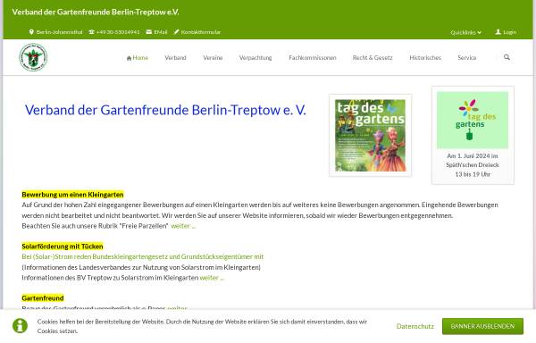 Vorschau von www.gartenfreunde-treptow.de, Bezirksverband der Kleingärtner Treptow e.V.