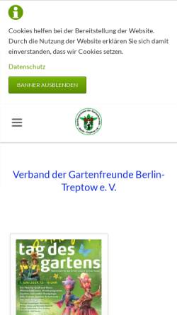 Vorschau der mobilen Webseite www.gartenfreunde-treptow.de, Bezirksverband der Kleingärtner Treptow e.V.