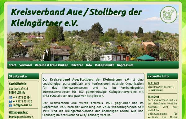 Vorschau von www.kv-aue.de, Kreisverband Aue/Stollberg der Kleingärtner e.V.