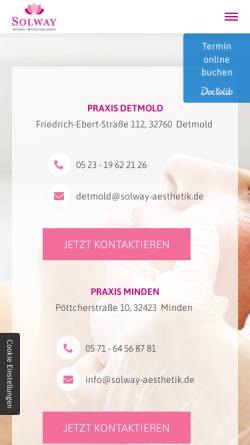 Vorschau der mobilen Webseite www.solway-aesthetik.de, SOLWAY. Arztpraxis für ästhetische Medizin. Standort Detmold