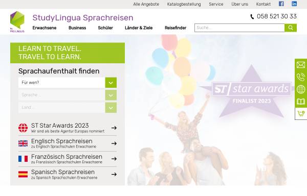 Vorschau von www.studylingua.ch, StudyLingua Sprachaufenthalte