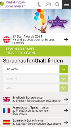 Vorschau der mobilen Webseite www.studylingua.ch, StudyLingua Sprachaufenthalte