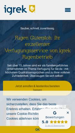 Vorschau der mobilen Webseite www.igrek-fugenbetrieb.de, Igrek Fugenbetrieb
