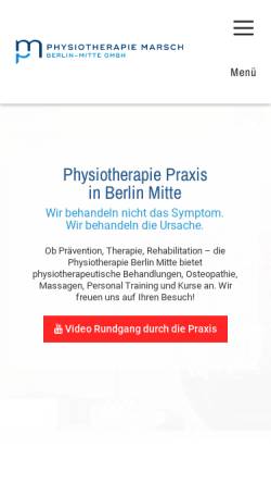 Vorschau der mobilen Webseite www.physiotherapie-berlinmitte.de, Physiotherapie Marsch Berlin-Mitte GmbH