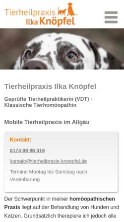 Vorschau der mobilen Webseite www.tierheilpraxis-knoepfel.de, Tierheilpraxis Ilka Knöpfel