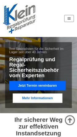 Vorschau der mobilen Webseite www.regalpruefung.de, Klein GmbH Regalprüfung + Reparatur