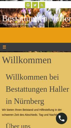 Vorschau der mobilen Webseite www.bestattungenhaller-nürnberg.de, Bestattungen Haller