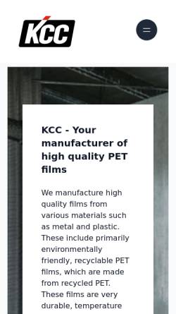 Vorschau der mobilen Webseite www.kcc-europe.com, PET Folien Hersteller KCC
