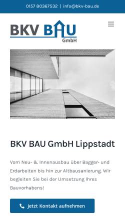 Vorschau der mobilen Webseite bkvbau.com, BKV Bau GmbH